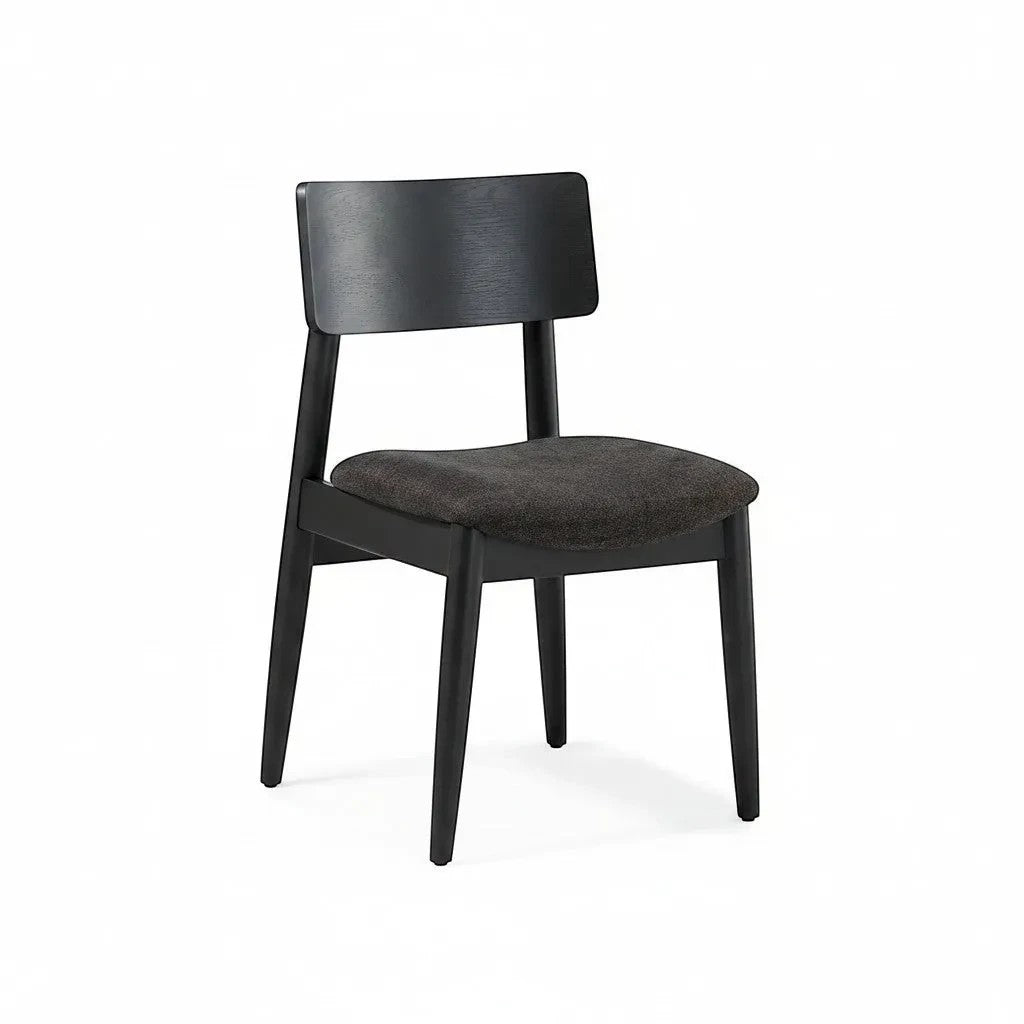 Chaise TOCO Meubles Transformer en hickory fumé, assise rembourrée en tissu anthracite, design moderne et épuré.
