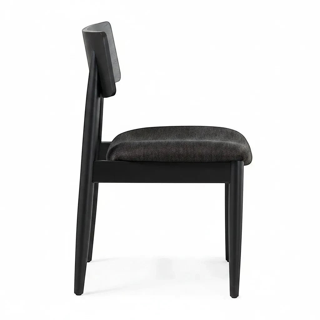 Chaise Transformer TOCO Meubles en hickory fumé, assise rembourrée en tissu gris foncé, design moderne et ergonomique.