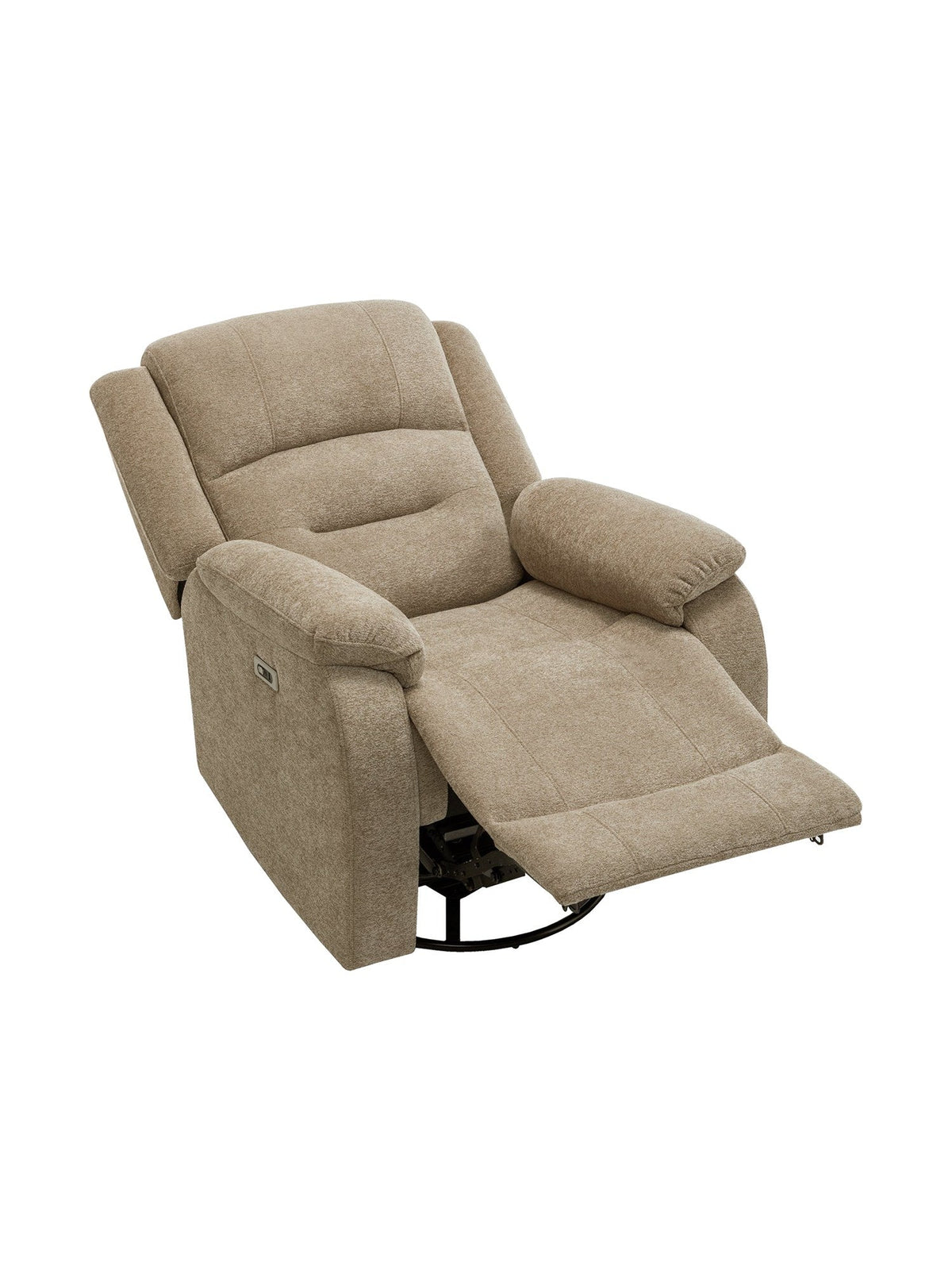 Chaise inclinable Béatrice de TOCO Meubles en tissu beige texturé avec dossier segmenté et repose-pieds déployé