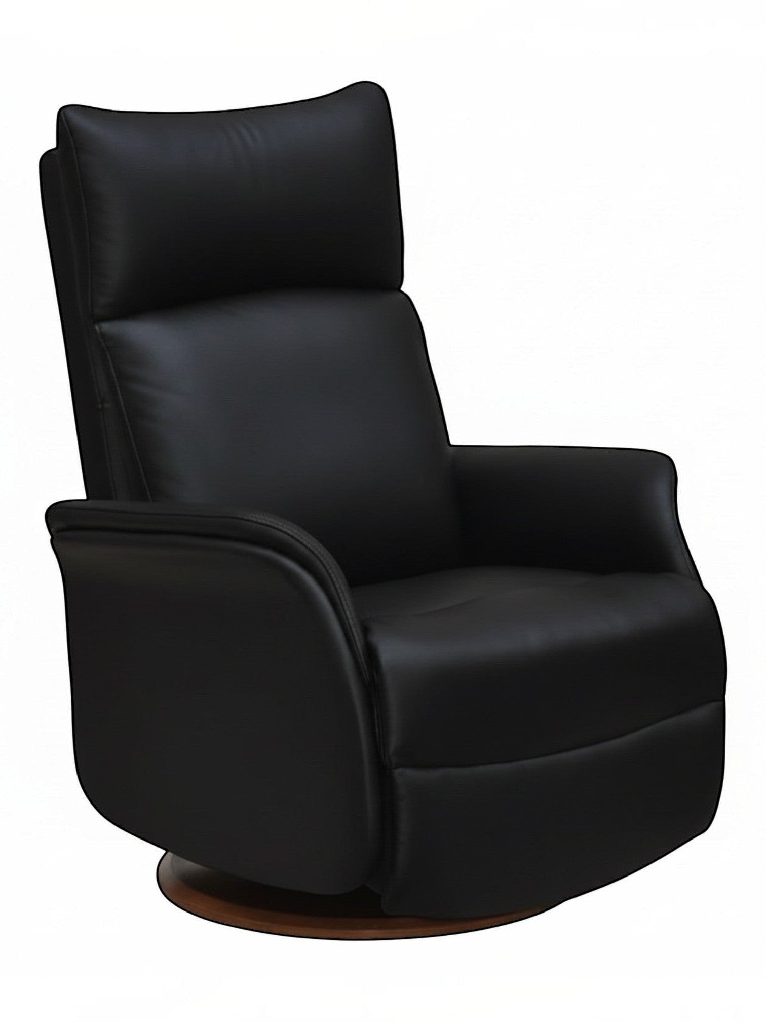 Chaise inclinable Eva TOCO Meubles en cuir noir avec dossier ergonomique et base pivotante en bois