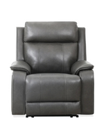 Chaise inclinable électrique TOCO Meubles Lewis en cuir gris foncé avec dossier haut et accoudoirs rembourrés