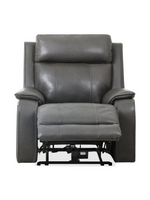 Chaise inclinable électrique TOCO Meubles Lewis en cuir gris foncé avec appui-tête et accoudoirs rembourrés