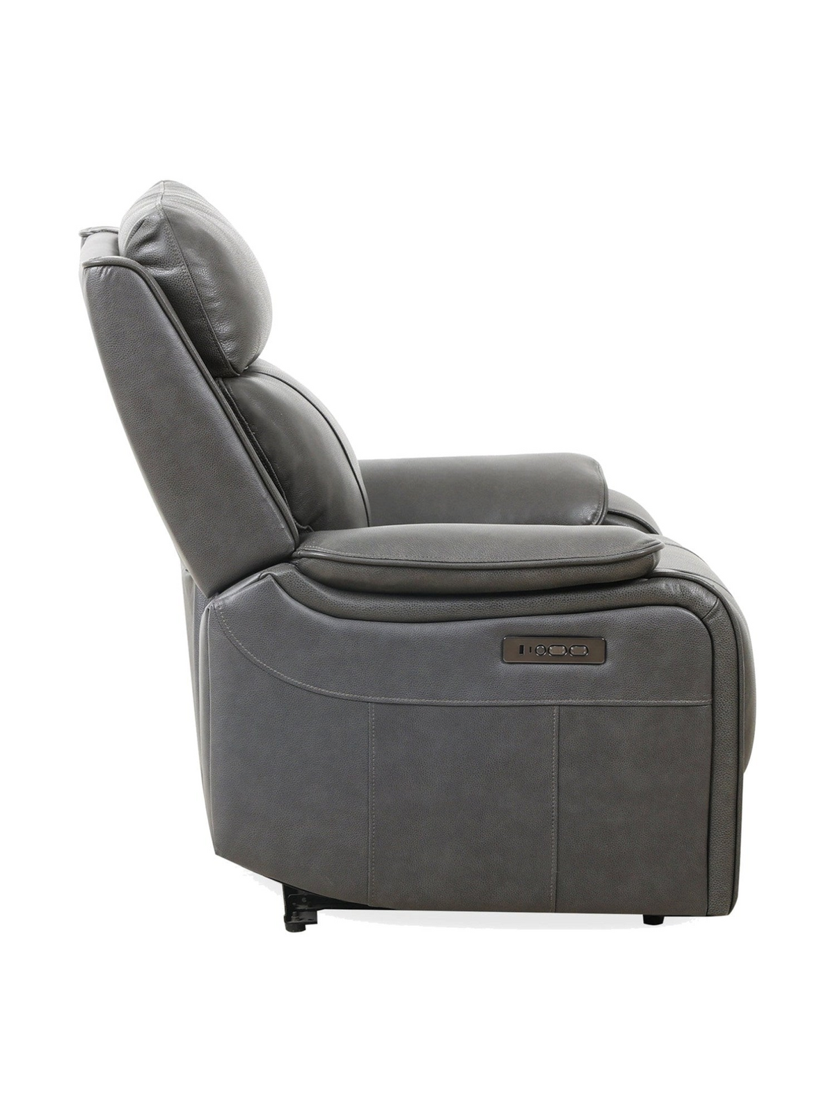 Chaise inclinable électrique Lewis de TOCO Meubles en cuir gris foncé avec ports USB et accoudoirs rembourrés