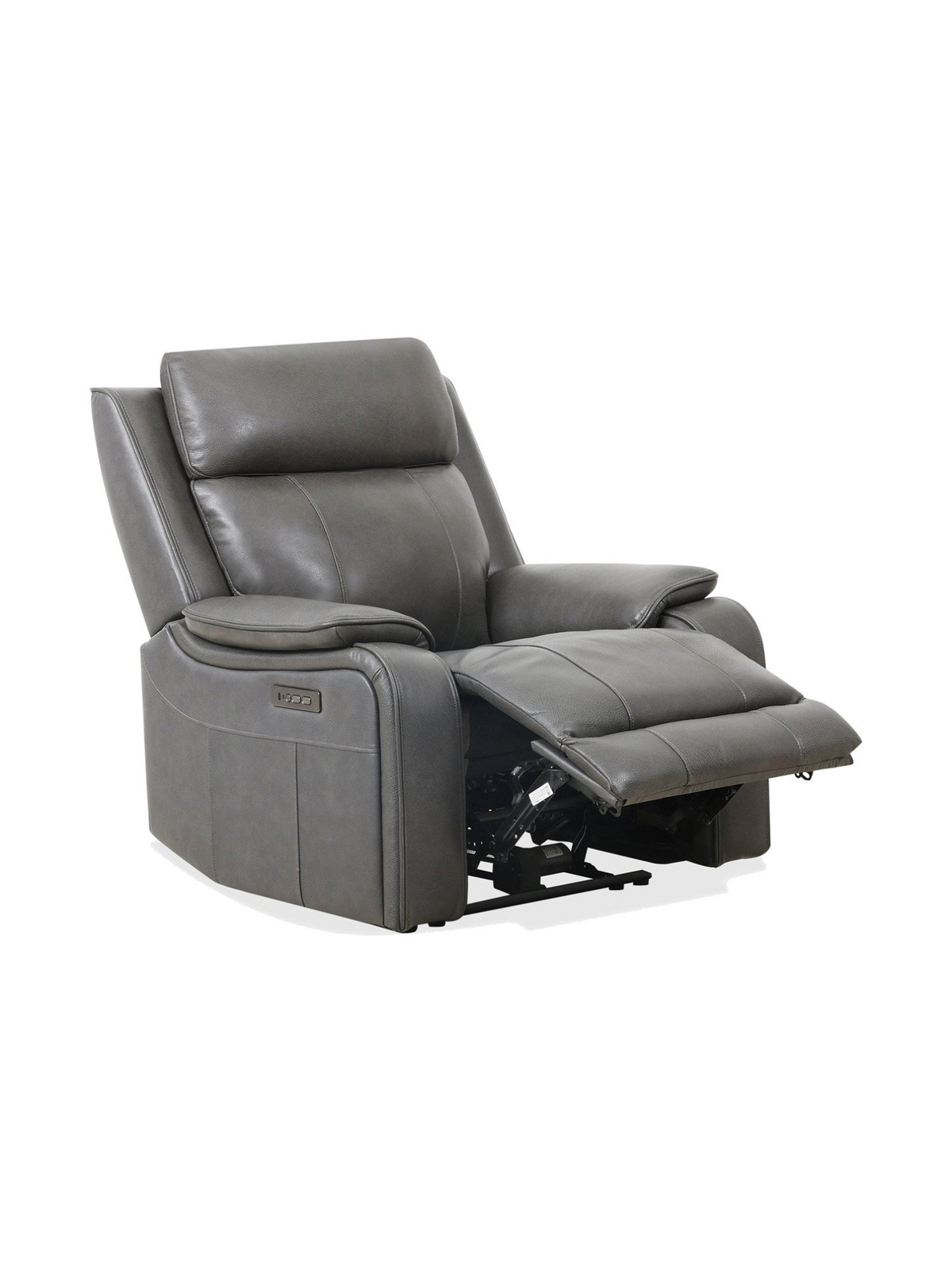 Chaise inclinable électrique TOCO Meubles Lewis en cuir gris foncé avec dossier haut et ports de recharge USB