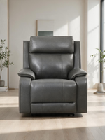 Chaise inclinable électrique TOCO Meubles Lewis en cuir gris foncé avec dossier haut et accoudoirs rembourrés