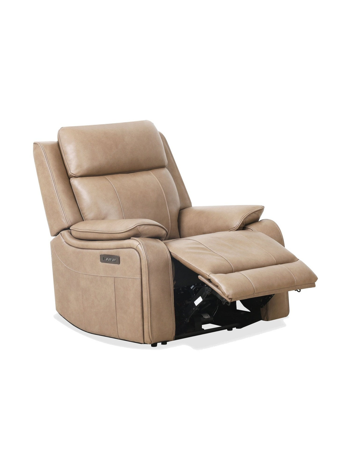 Chaise inclinable électrique TOCO Meubles Lewis en cuir taupe avec dossier haut et ports de chargement USB intégrés