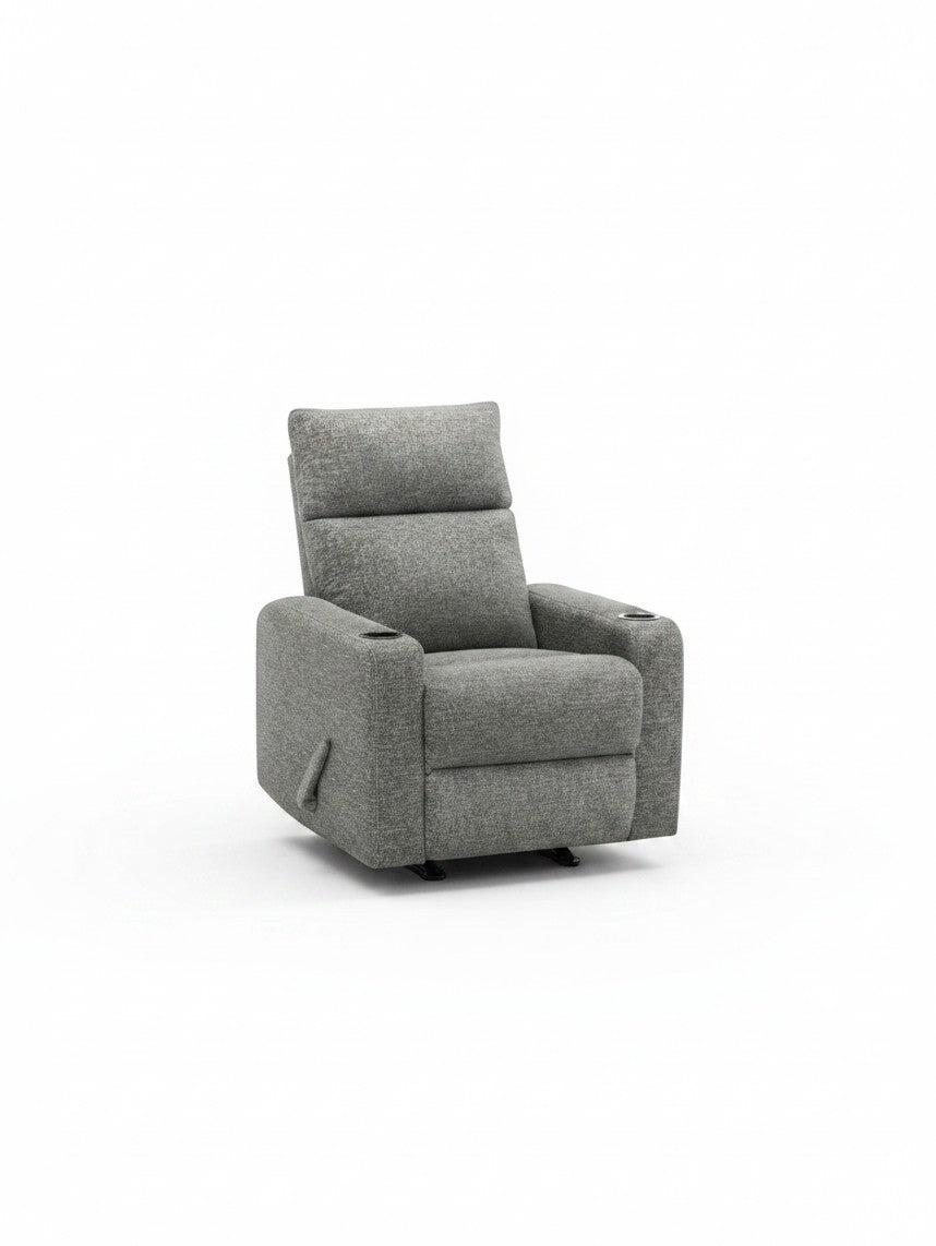 Chaise inclinable Maxima de TOCO Meubles en tissu gris avec porte-gobelets intégrés sur les accoudoirs