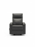 Chaise inclinable Maxima de TOCO Meubles en cuir gris avec porte-gobelets intégrés vue de face