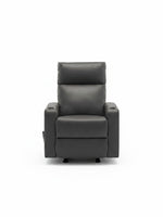 Chaise inclinable Maxima de TOCO Meubles en cuir gris avec porte-gobelets intégrés vue de face