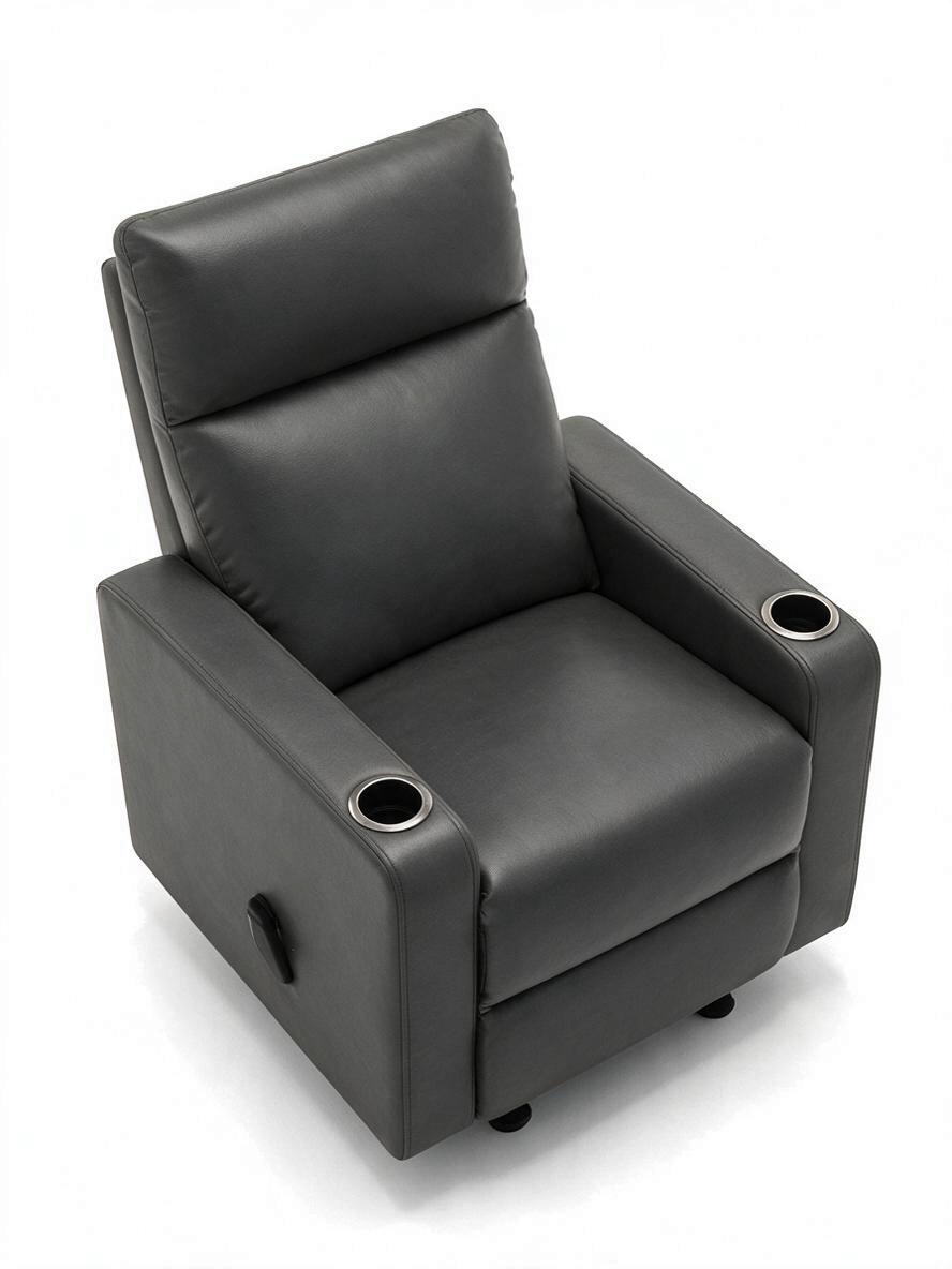 Chaise inclinable Maxima TOCO Meubles en similicuir gris avec porte-gobelets intégrés et fonction berçante