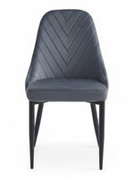Chaise de salle à manger Jenny TOCO Meubles en velours gris foncé avec coutures chevrons et pieds en acier noir.