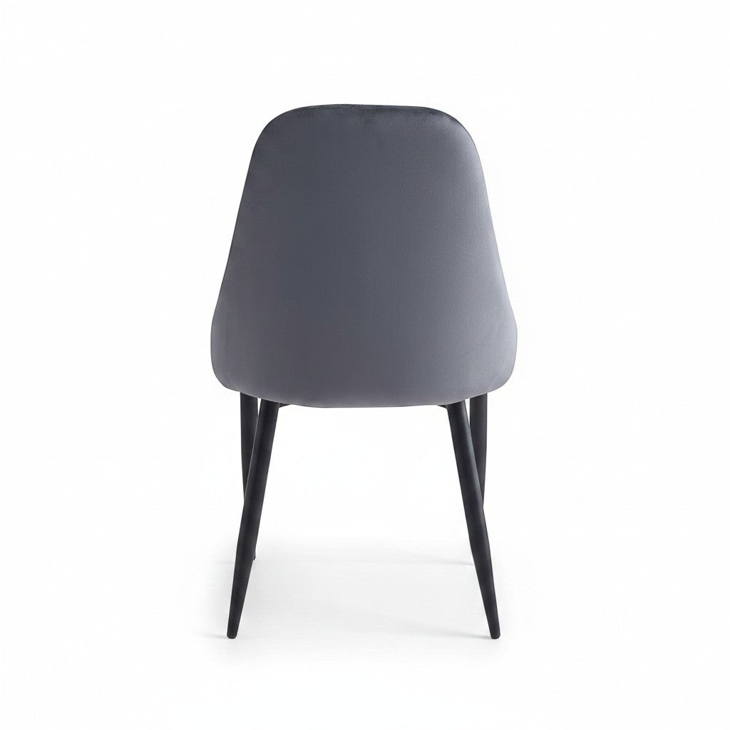 TOCO Meubles Chaise Jenny en velours gris foncé avec pieds en acier noir, dossier capitonné chevrons
