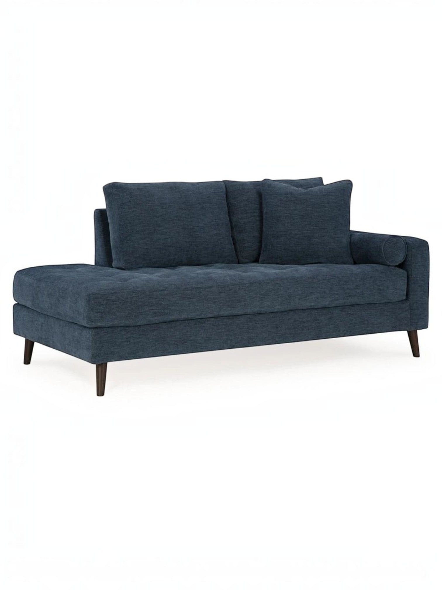 Chaise longue en coin Bixo bleu marine par TOCO Meubles avec coussins et pieds en bois foncés