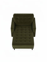 Chaise longue Revo TOCO Meubles en velours vert olive avec finition capitonnée élégante vue de dessus