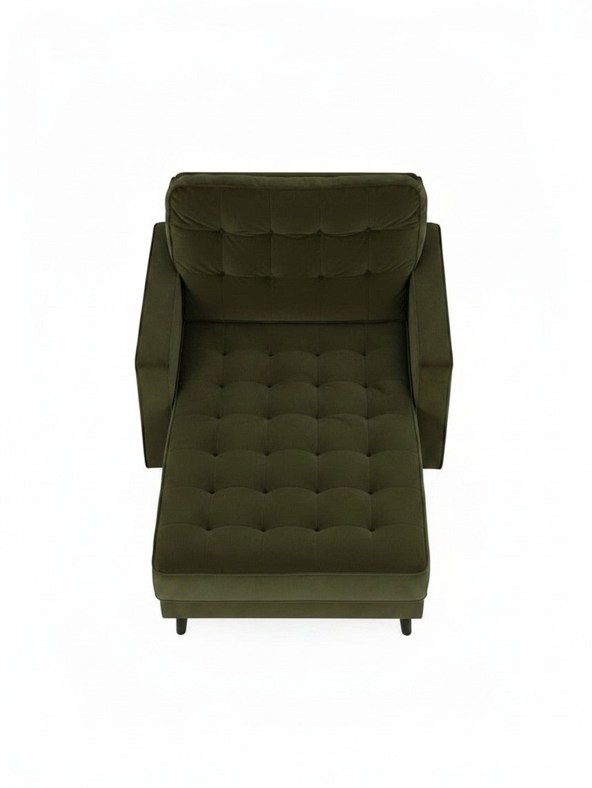 Chaise longue Revo TOCO Meubles en velours vert olive avec finition capitonnée élégante vue de dessus