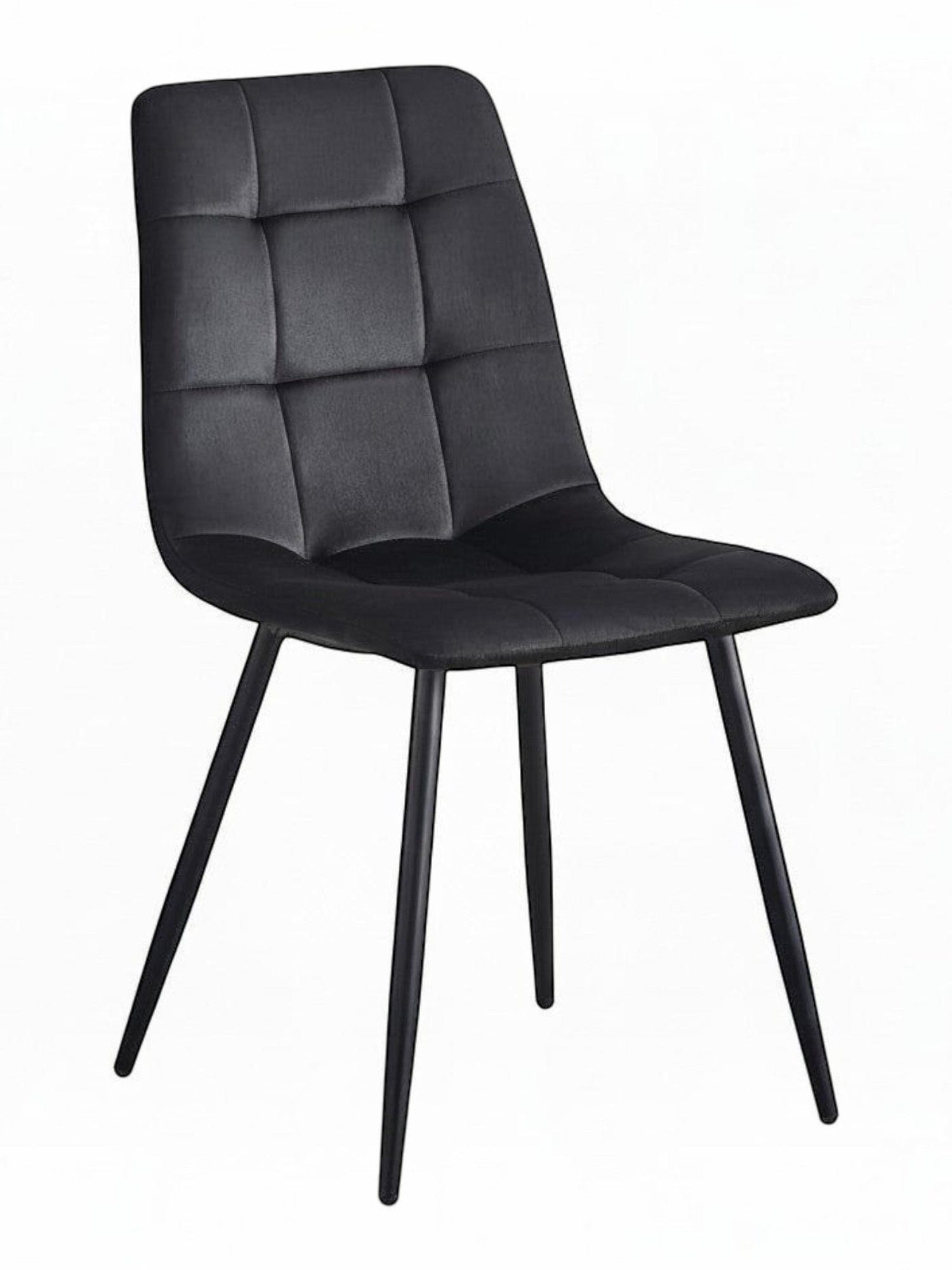 TOCO Meubles Chaise Madison en velours noir capitonné avec pieds en acier noir