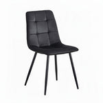 TOCO Meubles Chaise Madison en velours noir capitonné avec pieds en acier noir