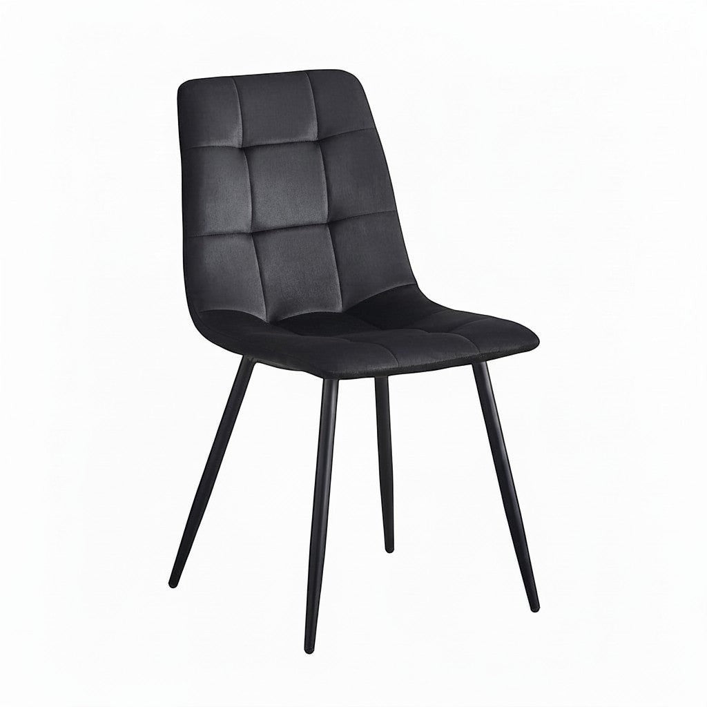 TOCO Meubles Chaise Madison en velours noir capitonné avec pieds en acier noir