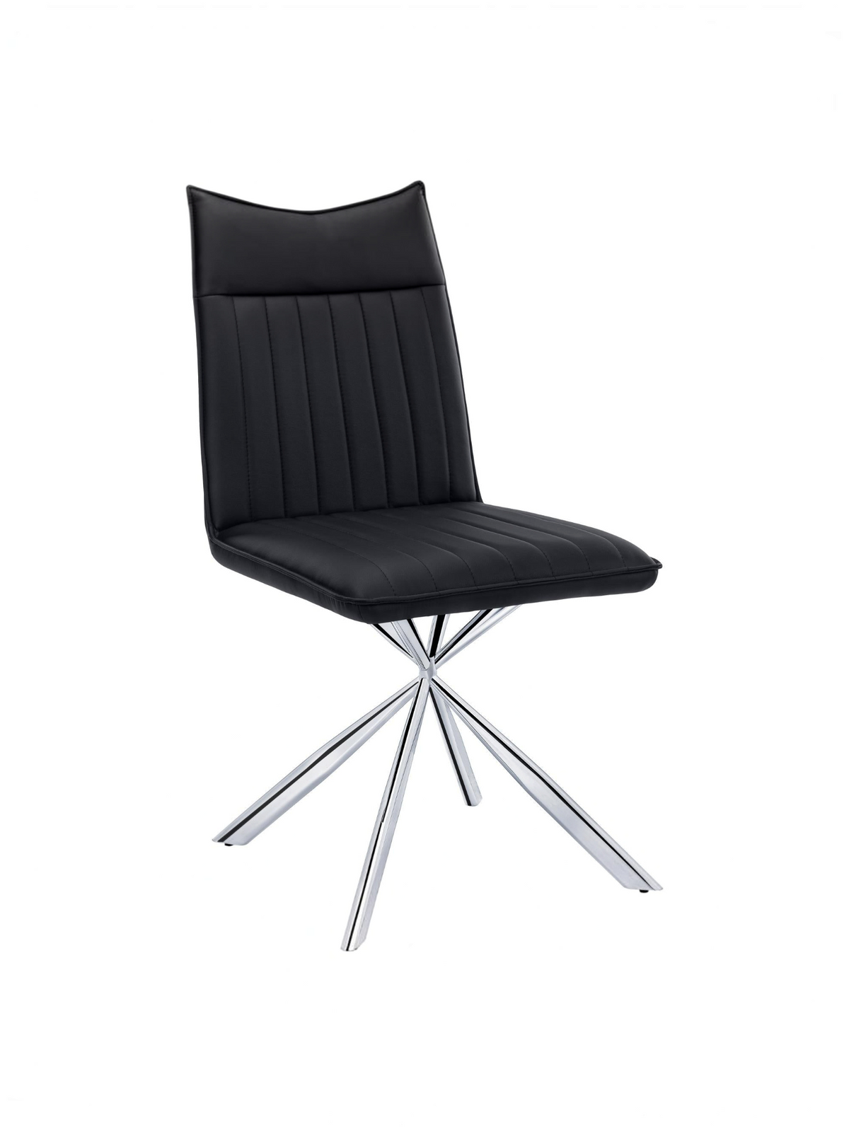Chaise de salle à manger TOCO Meubles Marika en similicuir noir avec capitonnage vertical et base en métal chromé