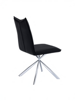 Chaise Marika TOCO Meubles en similicuir noir avec capitonnage vertical et base en métal chromé en forme d'étoile