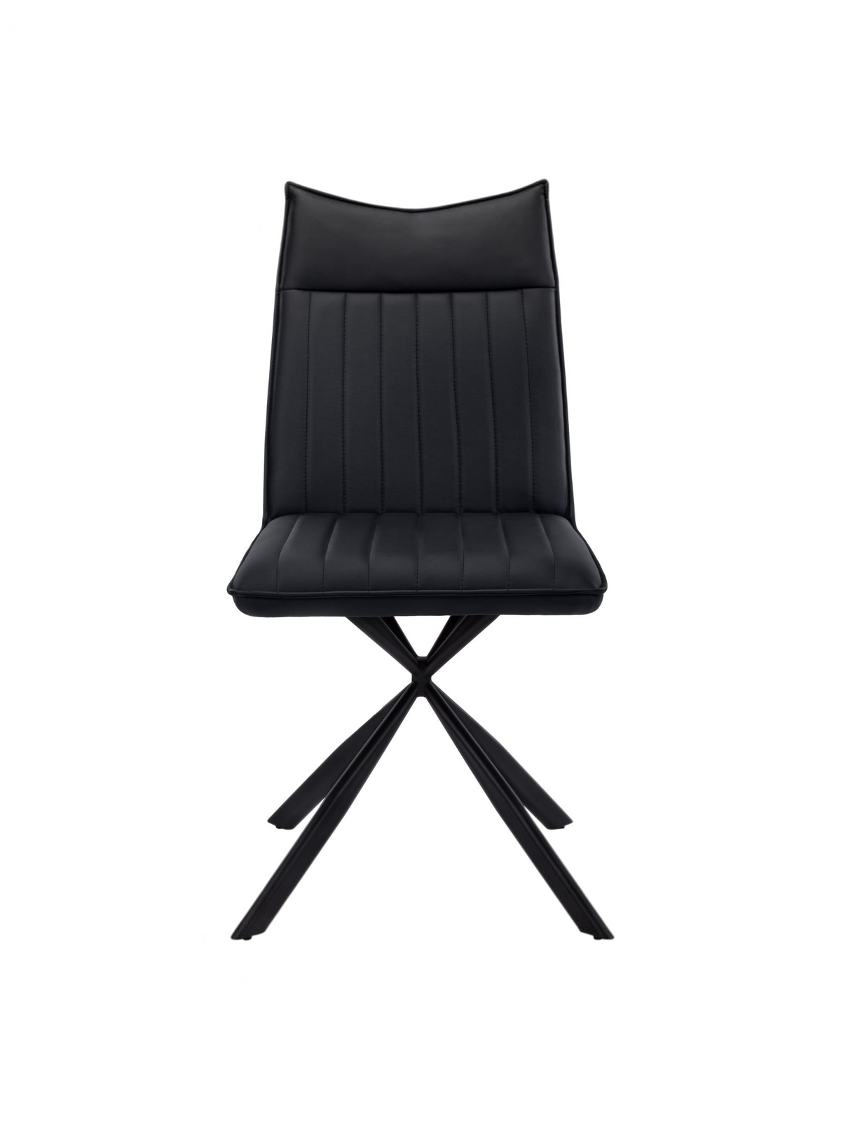 Chaise de salle à manger TOCO Meubles Marika en similicuir noir avec capitonnage vertical et pieds en métal croisés