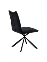 Chaise Marika TOCO Meubles en similicuir noir avec capitonnage vertical et pieds en métal noir en forme d'étoile