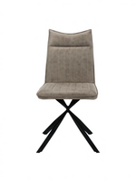 Chaise Marika TOCO Meubles taupe avec capitonnage vertical et pieds en métal noir croisés en étoile