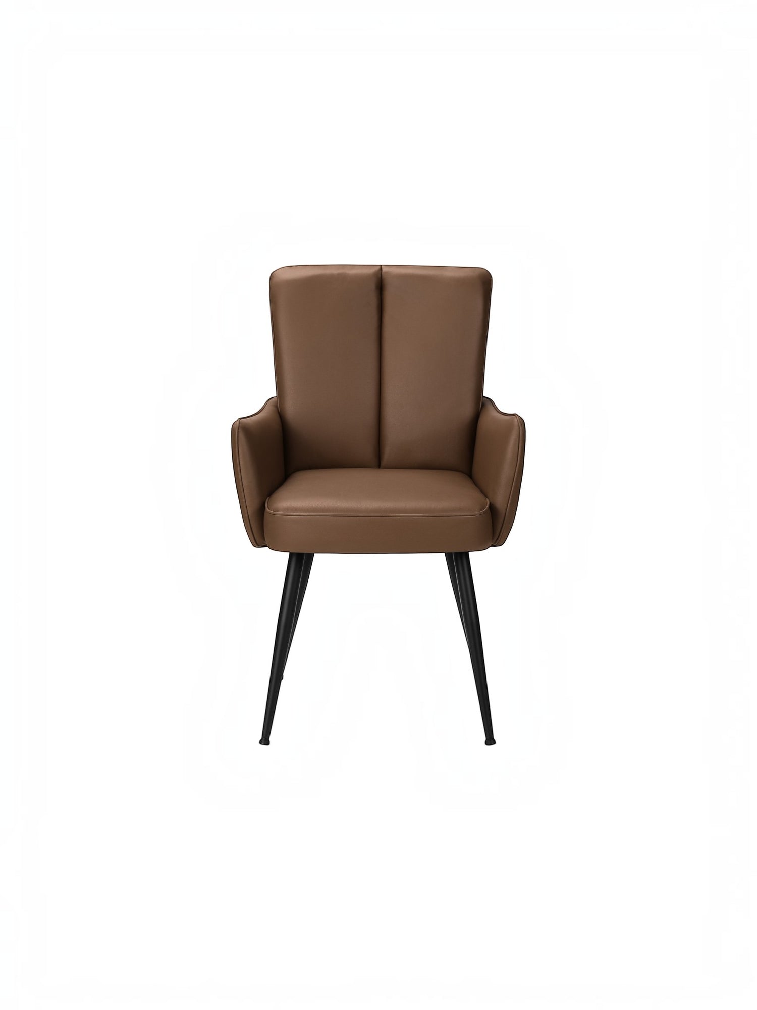 Chaise de salle à manger Milo TOCO Meubles en similicuir brun avec accoudoirs et pieds en métal noir
