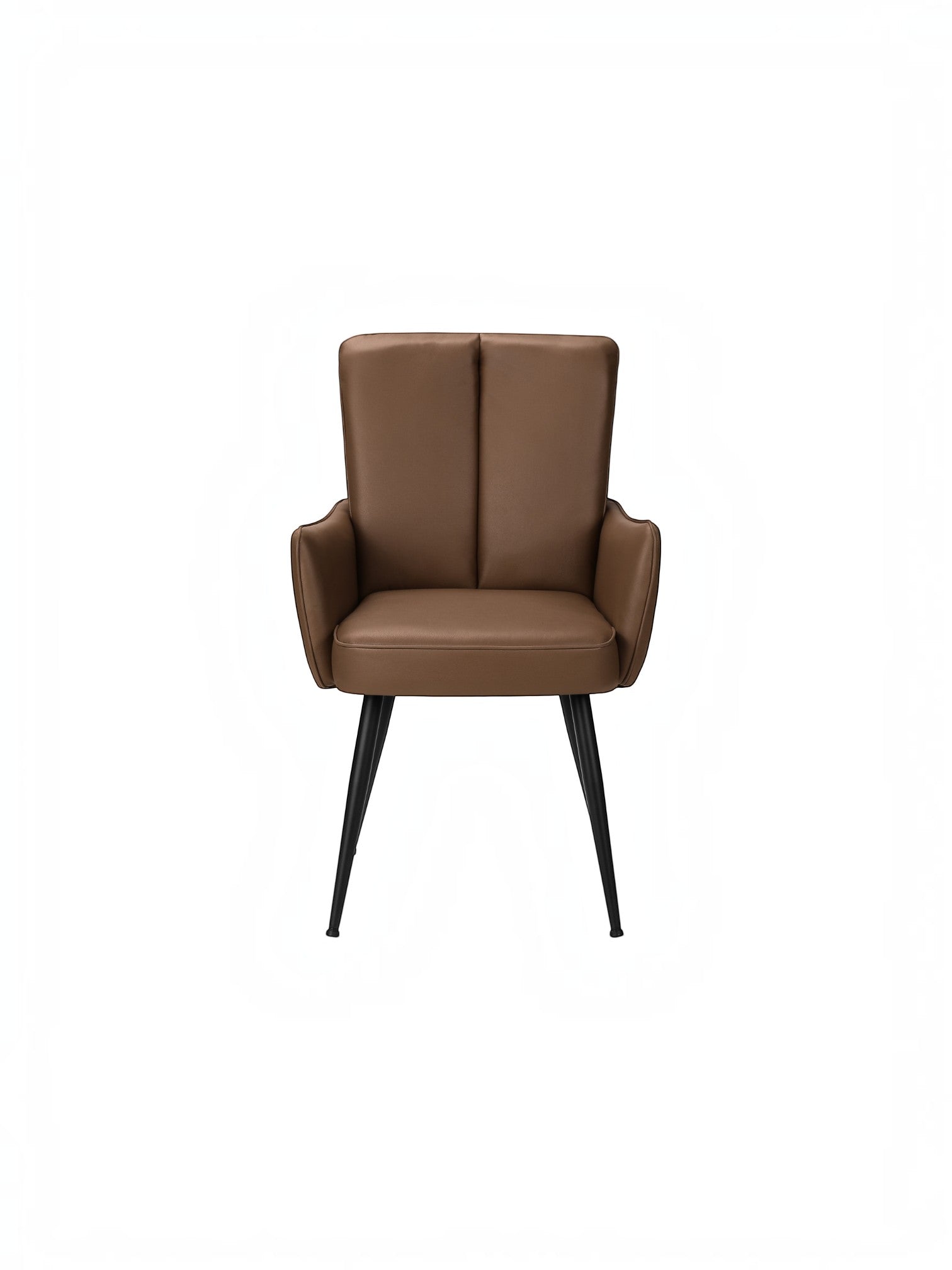 Chaise de salle à manger Milo TOCO Meubles en similicuir brun avec accoudoirs et pieds en métal noir