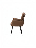 Chaise de salle à manger TOCO Meubles Milo en similicuir brun avec accoudoirs et pieds en métal noir