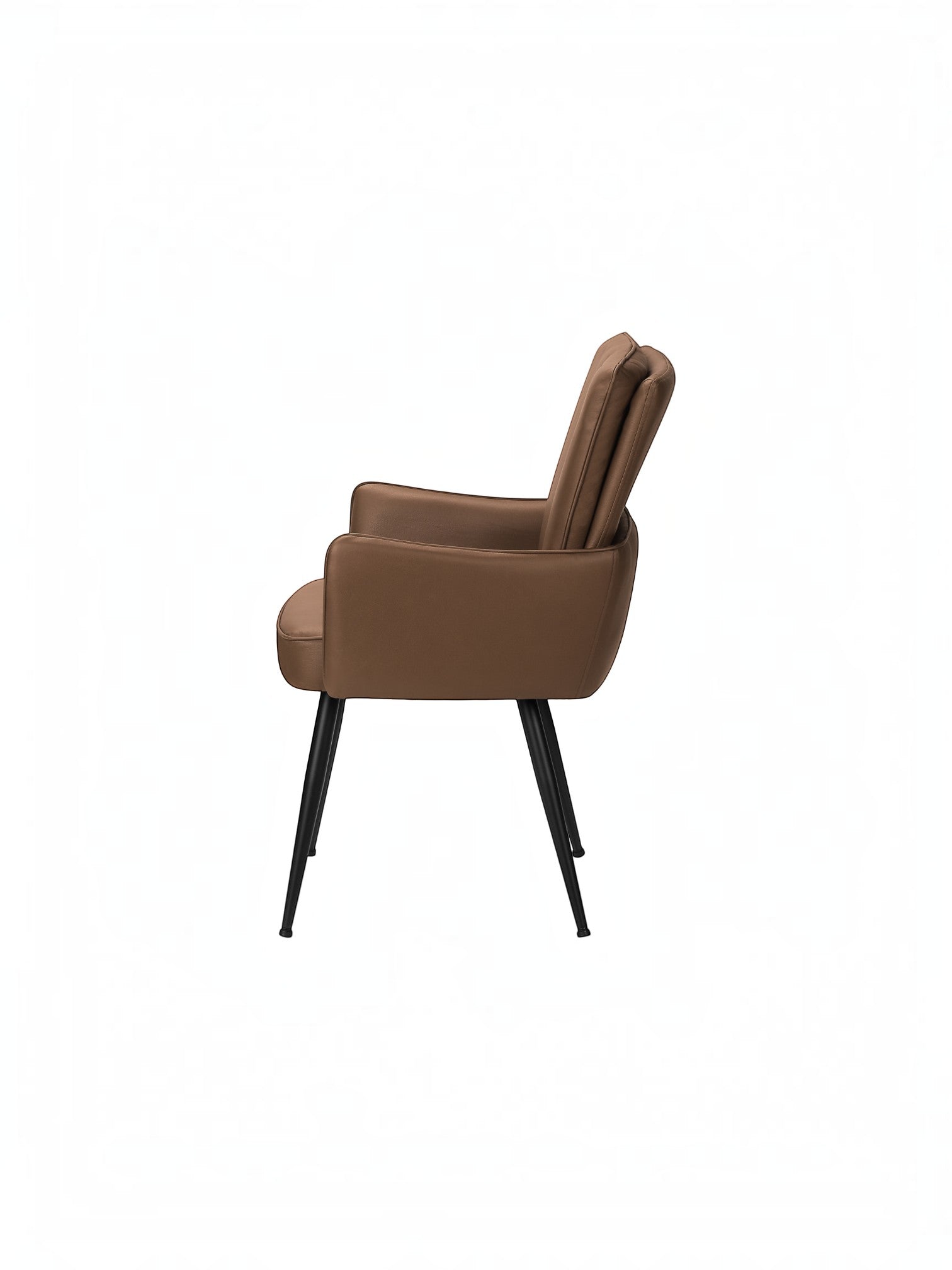 Chaise de salle à manger TOCO Meubles Milo en similicuir brun avec accoudoirs et pieds en métal noir