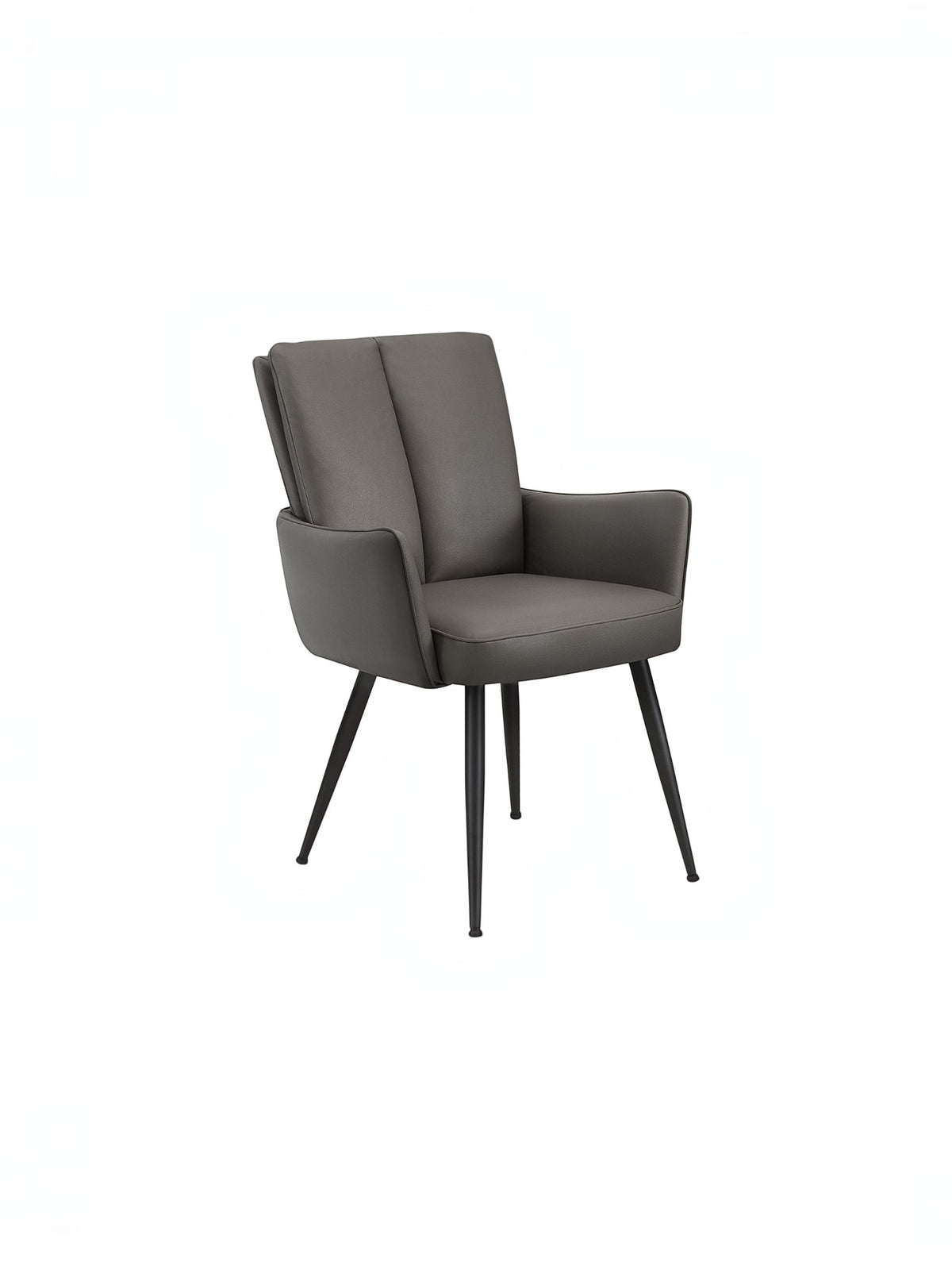 Chaise de salle à manger Milo par TOCO Meubles en similicuir gris avec pieds en métal noir et accoudoirs