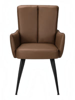 Chaise de salle à manger Milo TOCO Meubles en similicuir marron avec accoudoirs et pieds en métal noir