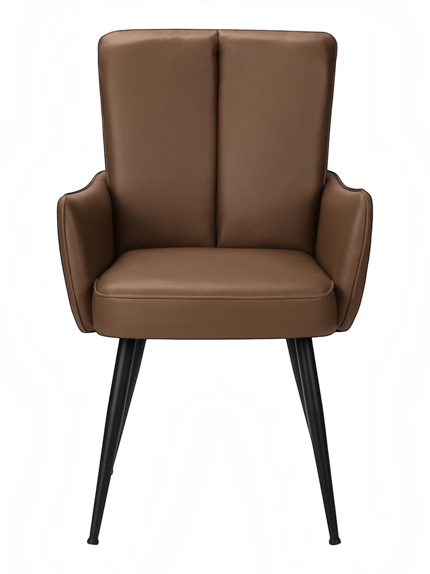 Chaise de salle à manger Milo TOCO Meubles en similicuir marron avec accoudoirs et pieds en métal noir
