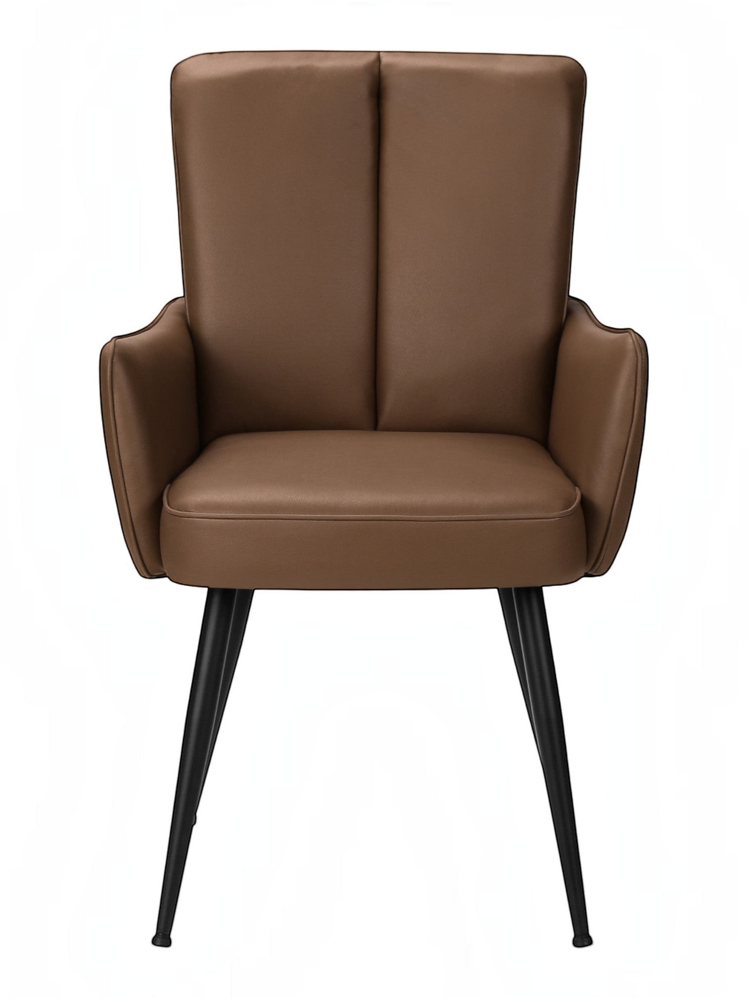 Chaise de salle à manger Milo TOCO Meubles en similicuir marron avec accoudoirs et pieds en métal noir