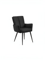 Chaise de salle à manger Milo par TOCO Meubles, design moderne avec revêtement noir et pieds en métal assortis.