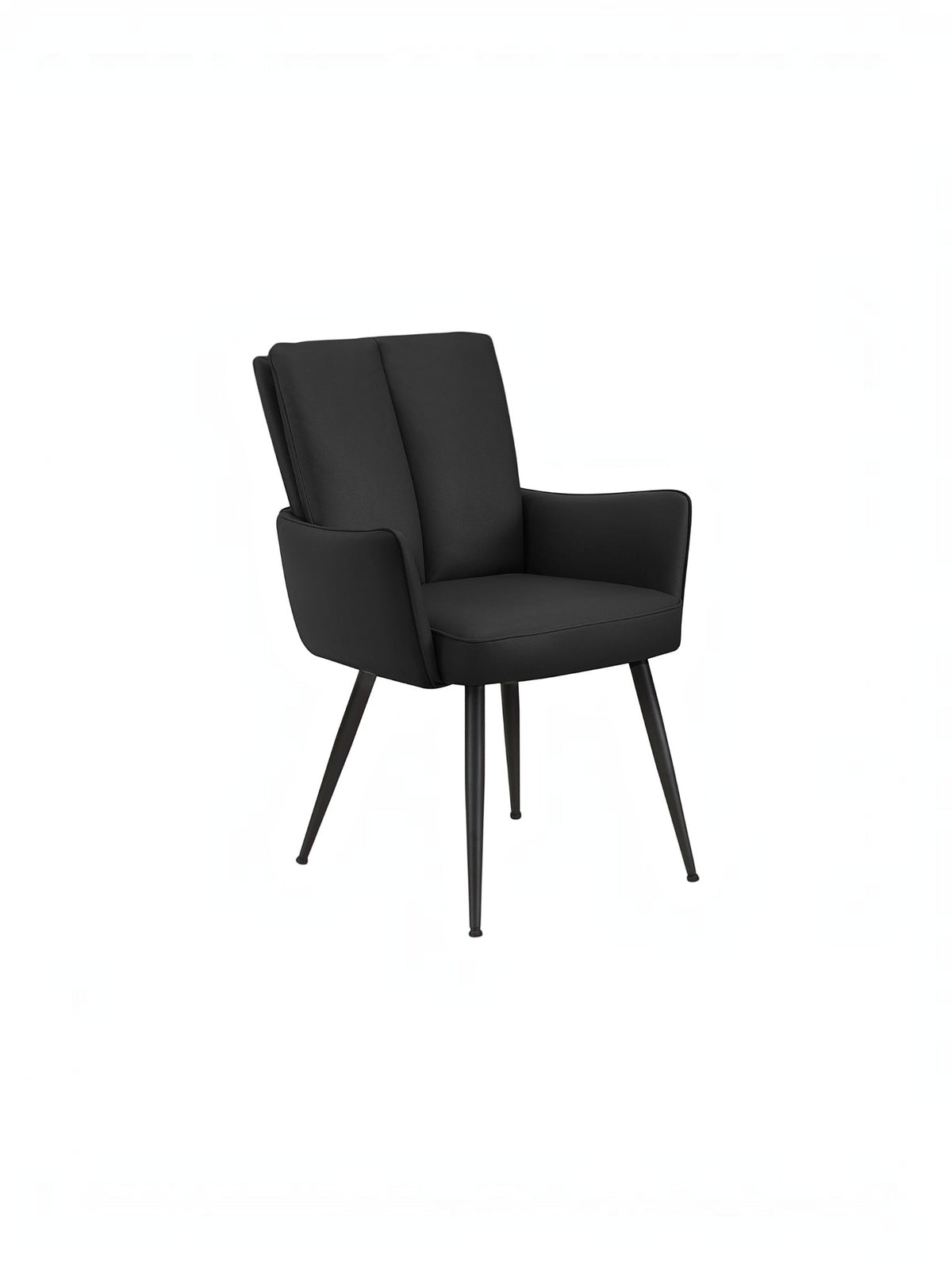 Chaise de salle à manger Milo par TOCO Meubles, design moderne avec revêtement noir et pieds en métal assortis.