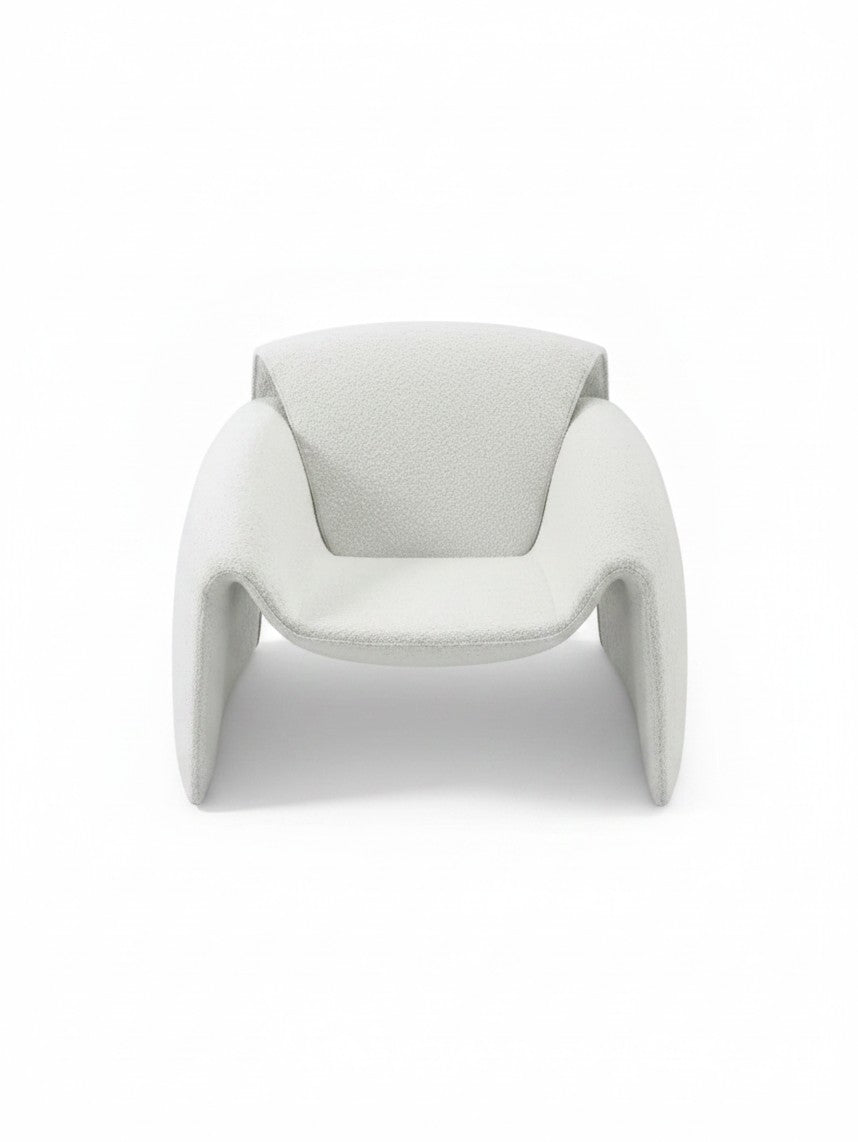 Chaise d'appoint Onda TOCO Meubles en tissu bouclette blanc avec structure en contreplaqué incurvée
