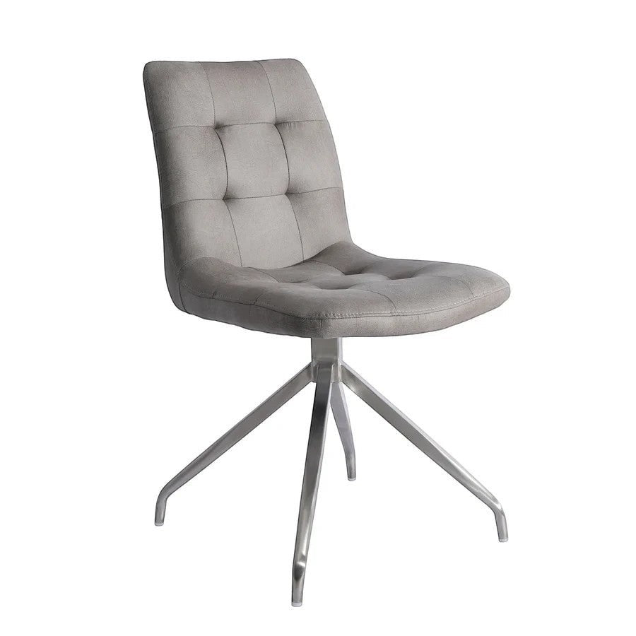Chaise de salle à manger Paolo TOCO Meubles grise en tissu capitonné avec piètement chromé pivotant