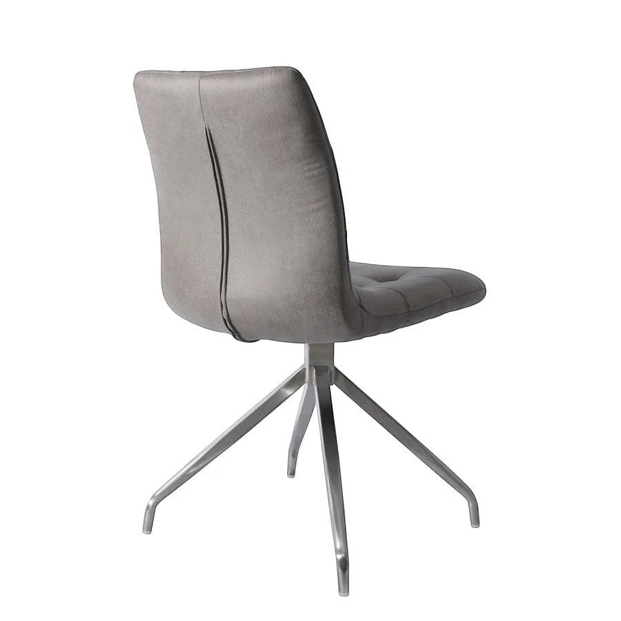 Chaise de salle à manger Paolo TOCO Meubles grise en tissu capitonné avec piètement chromé pivotant
