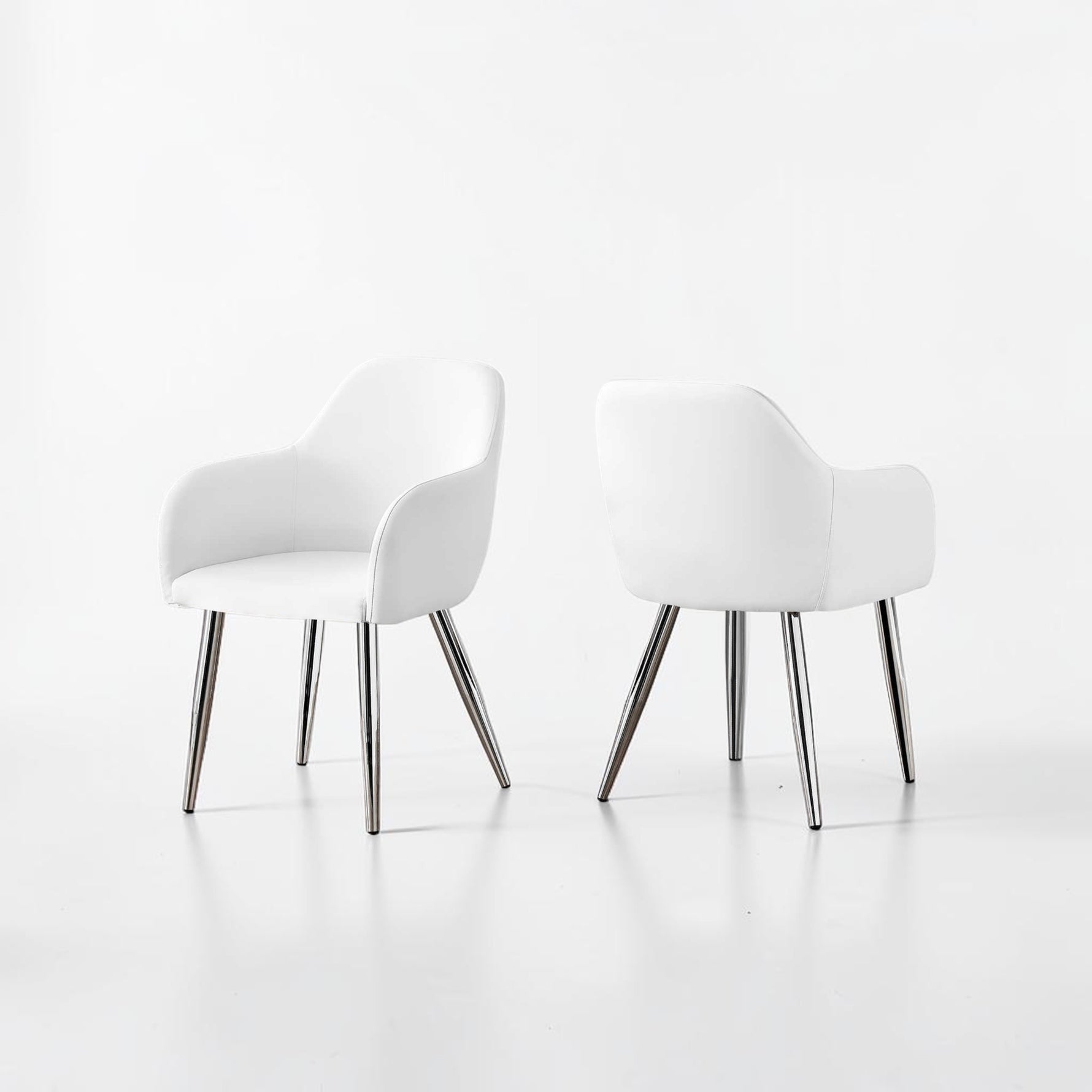 TOCO Meubles Chaise salle à manger Parker blanche en similicuir avec pieds chromés, design moderne et confortable.