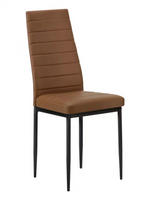 Chaise Remo TOCO Meubles couleur cognac en similicuir avec dossier haut et pattes en métal noir