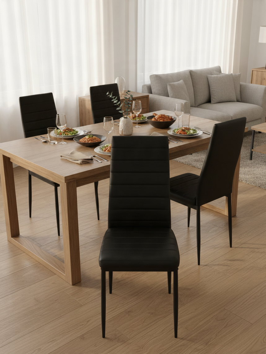 Chaises de salle à manger Remo par TOCO Meubles en similicuir noir avec dossier haut et pieds en métal noir