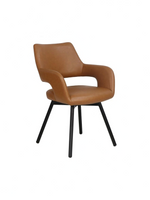 Chaise de salle à manger Rody TOCO Meubles en similicuir cognac avec accoudoirs et pieds en métal noir