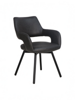 Chaise de salle à manger TOCO Meubles Rody en similicuir gris foncé avec pieds en métal noir et siège pivotant