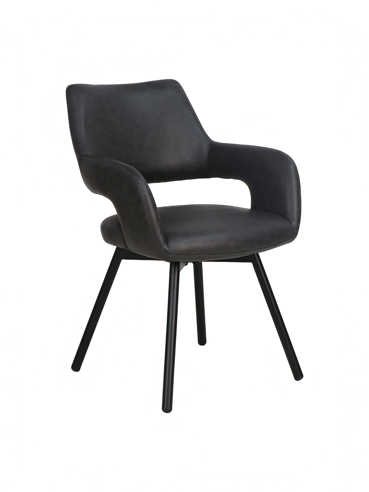 Chaise de salle à manger TOCO Meubles Rody en similicuir gris foncé avec pieds en métal noir et siège pivotant