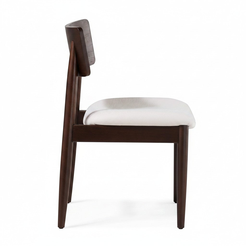 Chaise ronde TOCO Meubles en bois foncé avec coussin d'assise blanc, design moderne et épuré.