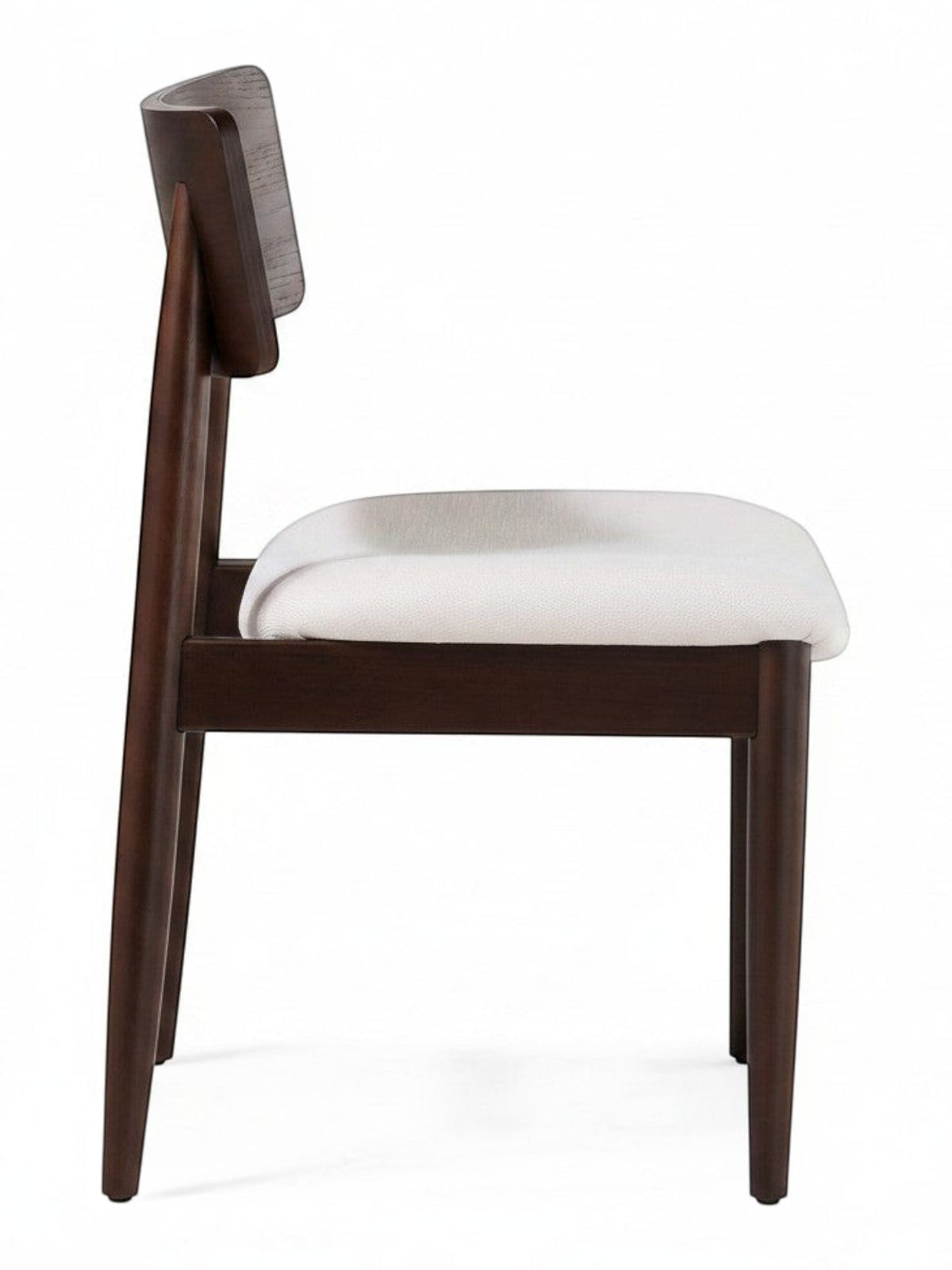 Chaise ronde TOCO Meubles en bois foncé avec coussin d'assise blanc, design moderne et épuré.