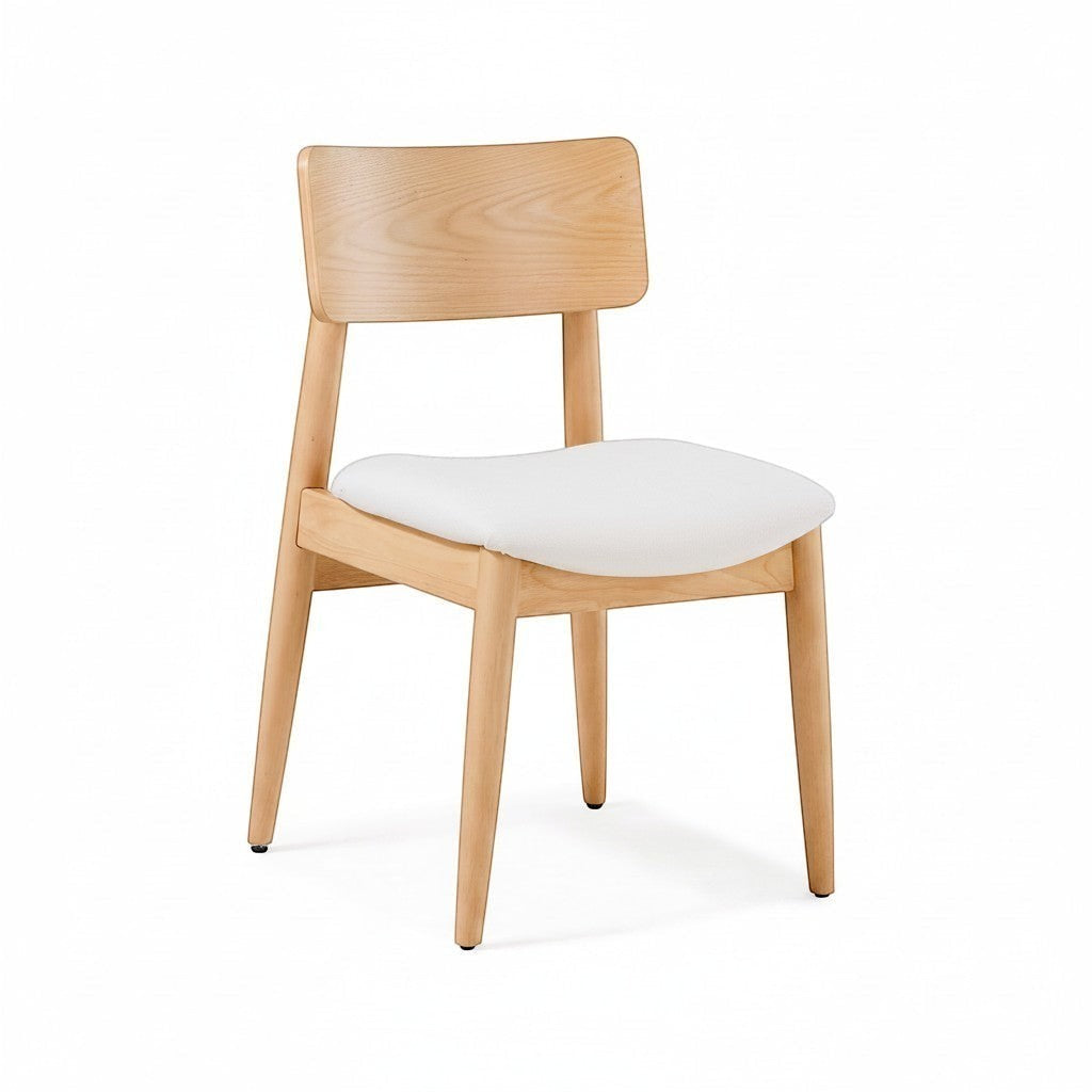 Chaise ronde TOCO Meubles en bois de chêne scandinave avec assise blanche rembourrée, design moderne.