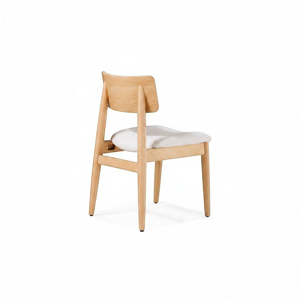 Chaise ronde en bois chêne scandinave avec assise blanche rembourrée, design scandinave par TOCO Meubles